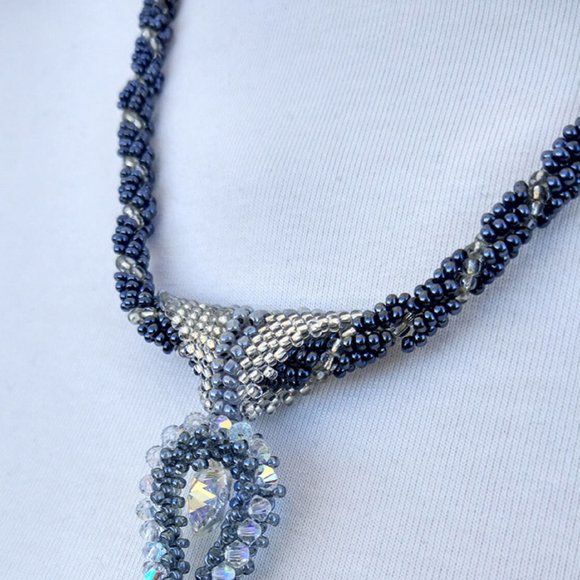 Sand Bead Crystal Necklace Hand Made - Picture 3 of 3